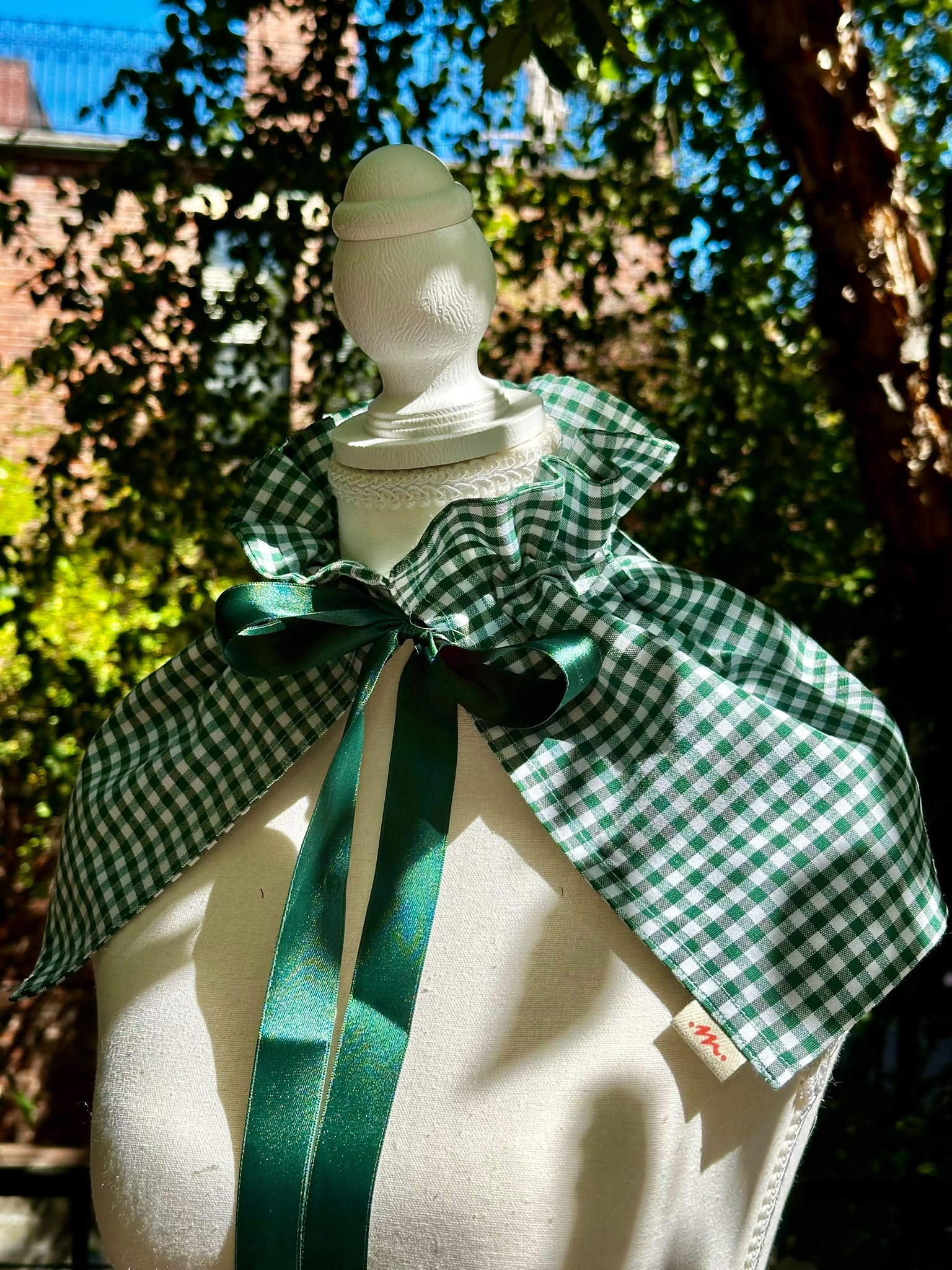 Vera Cape — Green Gingham Cape Collar